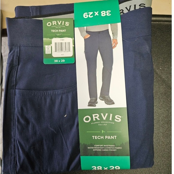 Orvis Tech Pant Mens 38x29 Blue Comfort Waistband Zippered Cargo Pocket - Picture 1 of 2
